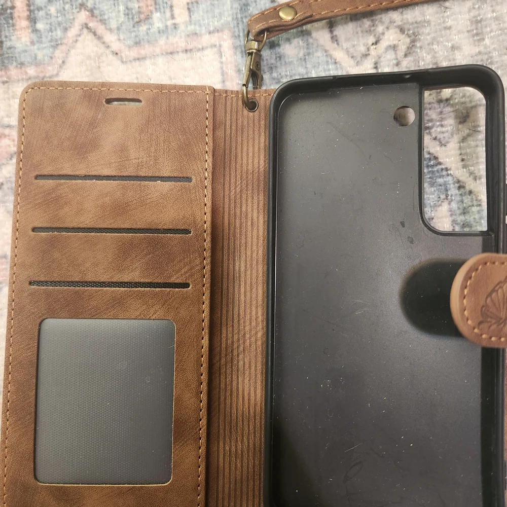 Brown Faux Leather Phone Case with Butterfly Design